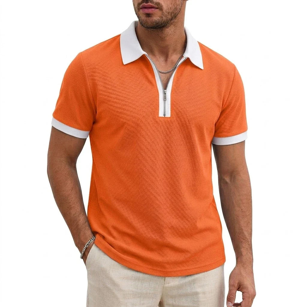 David Breathable Zipper Polo Shirt