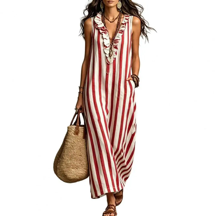 Antonina Striped Linen Maxi Dress