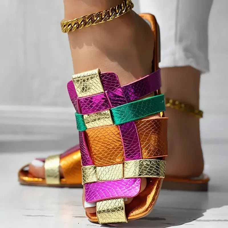 Rose Woven Mosaic Flat Sandals
