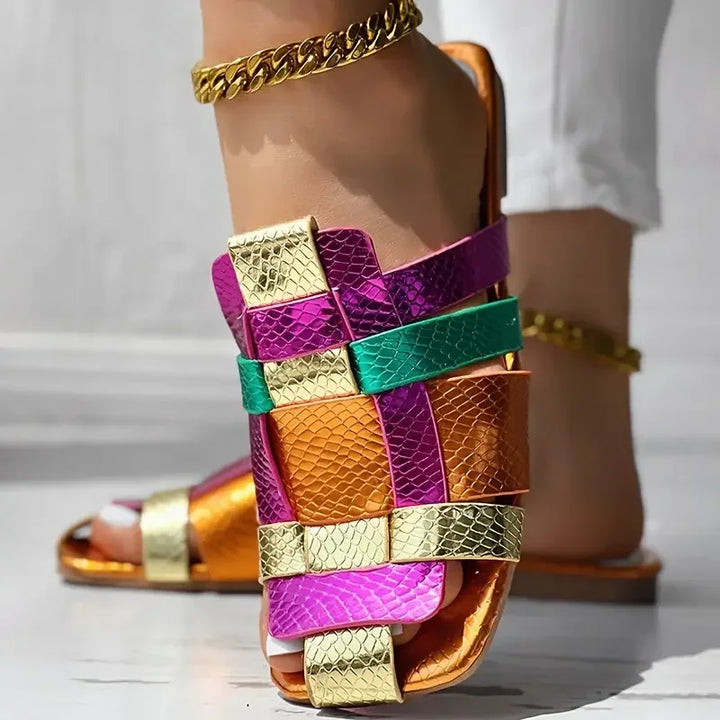 Rose Woven Mosaic Flat Sandals