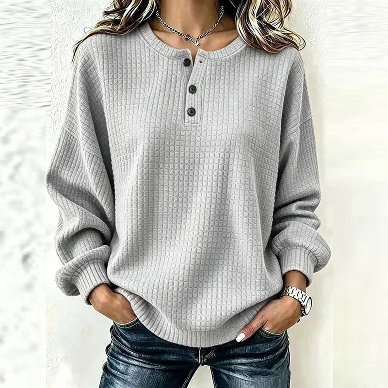 Marisol Waffle Knit Henley Blouse