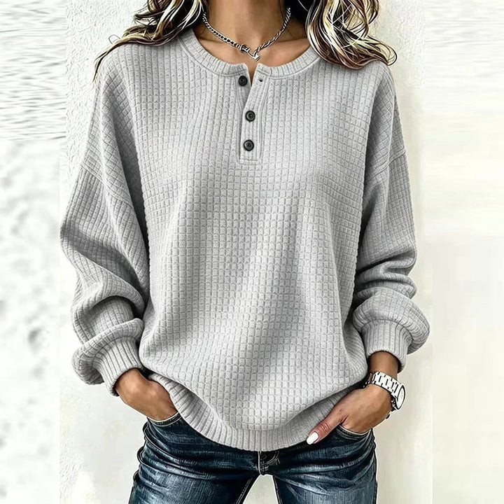 Marisol Waffle Knit Henley Blouse