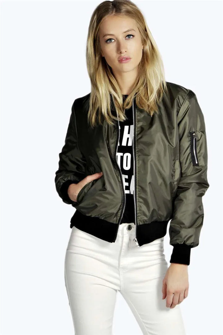 Talia Collarless Bomber Jacket