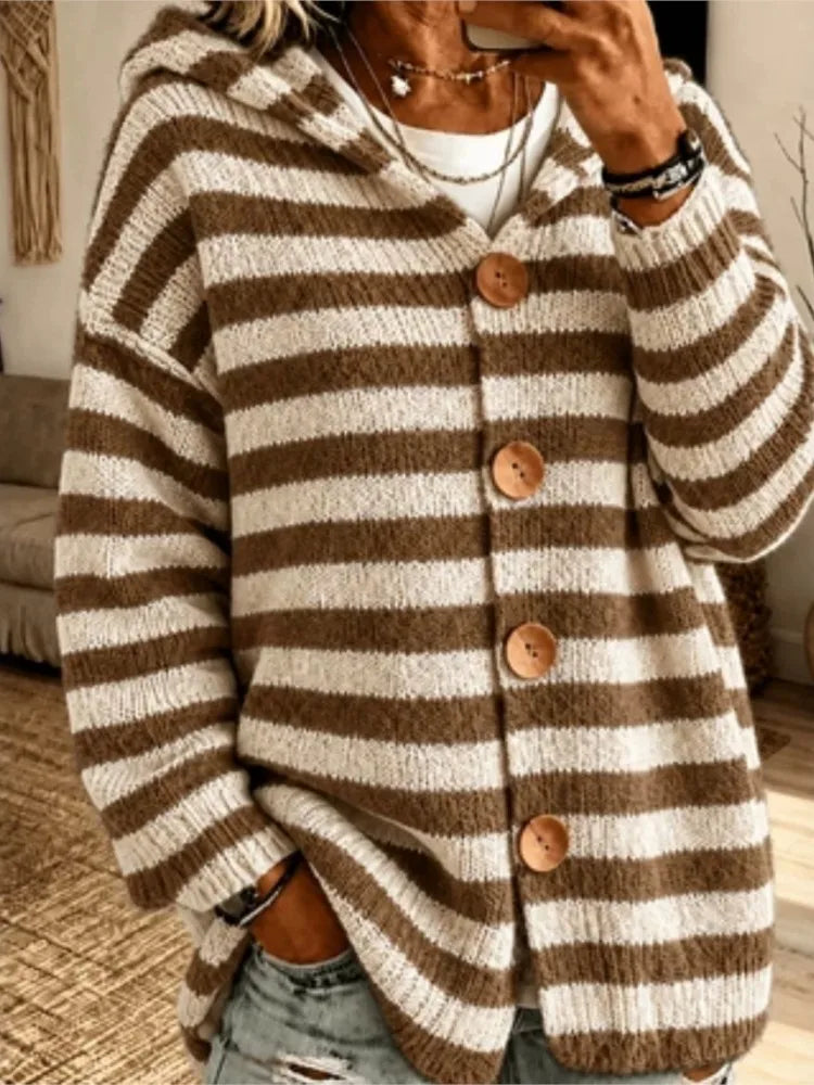 Eliza Hooded Striped Button Cardigan