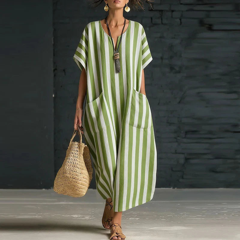 Montara Striped V Neck Boho Maxi Dress