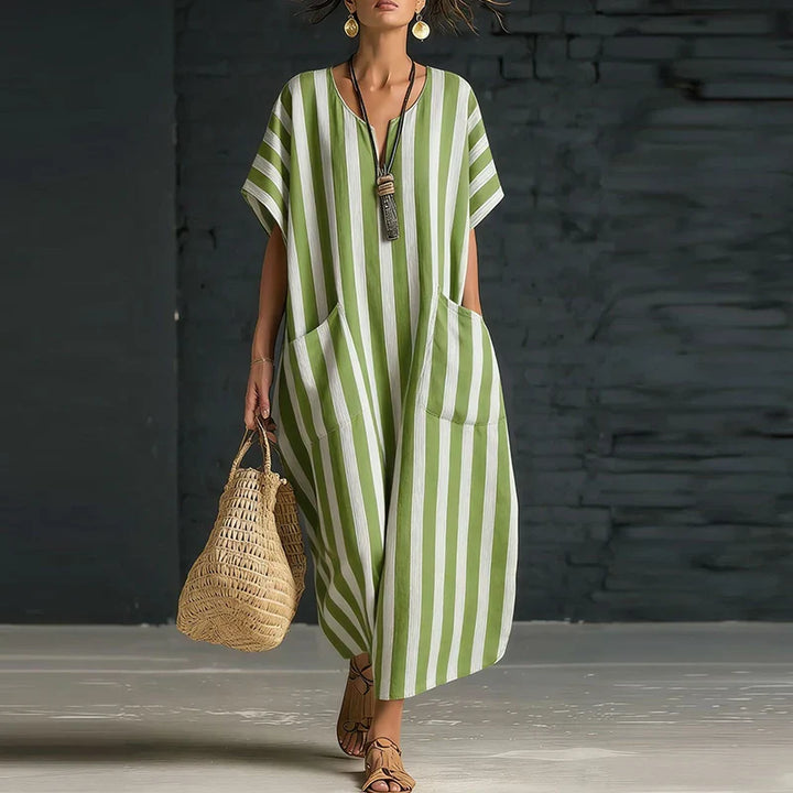 Montara Striped V Neck Boho Maxi Dress