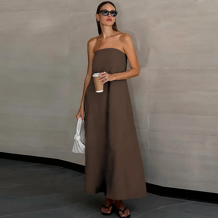 Delphine Off Shoulder Linen Maxi Dress