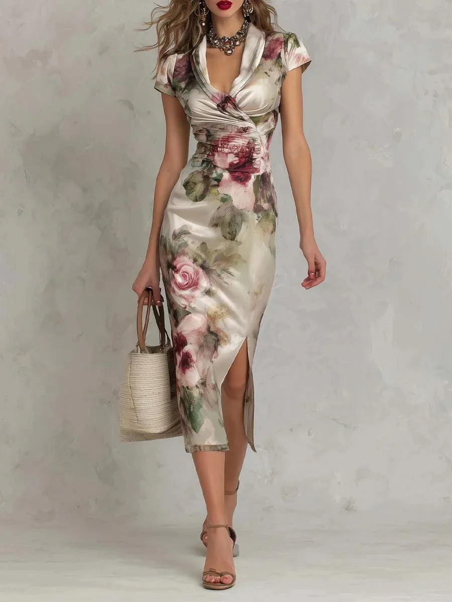 Paloma Floral Figure Flattering Midi Dress