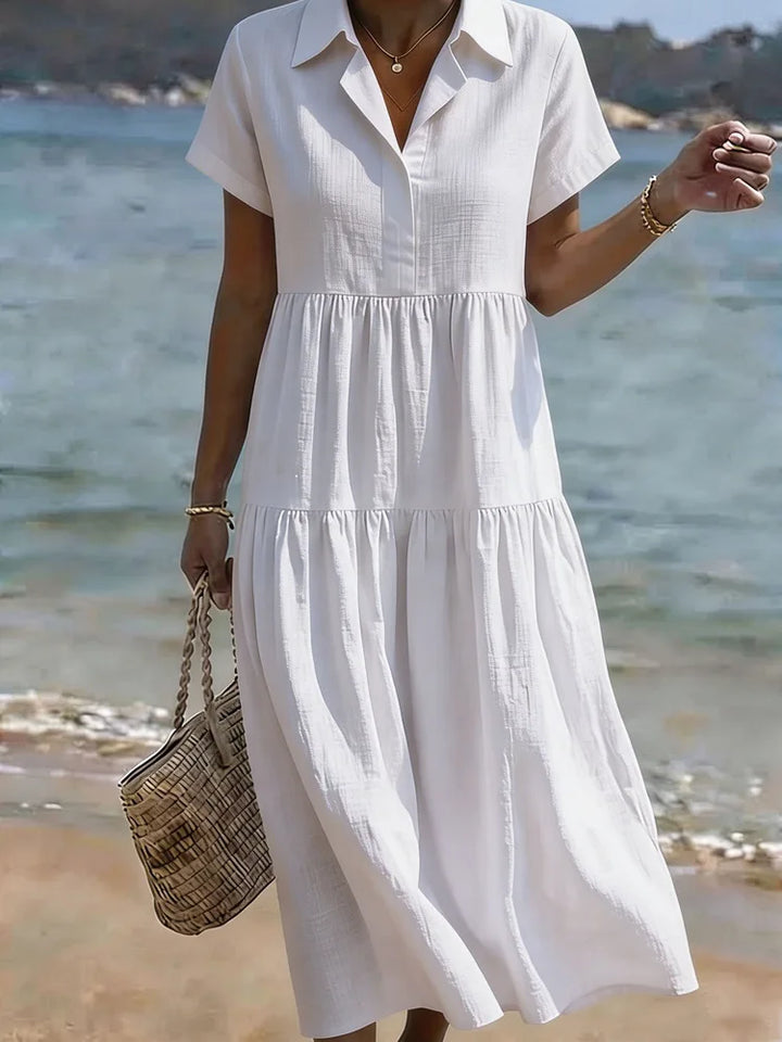Maerina Relaxed Tiered A Line Midi Shirt Dress