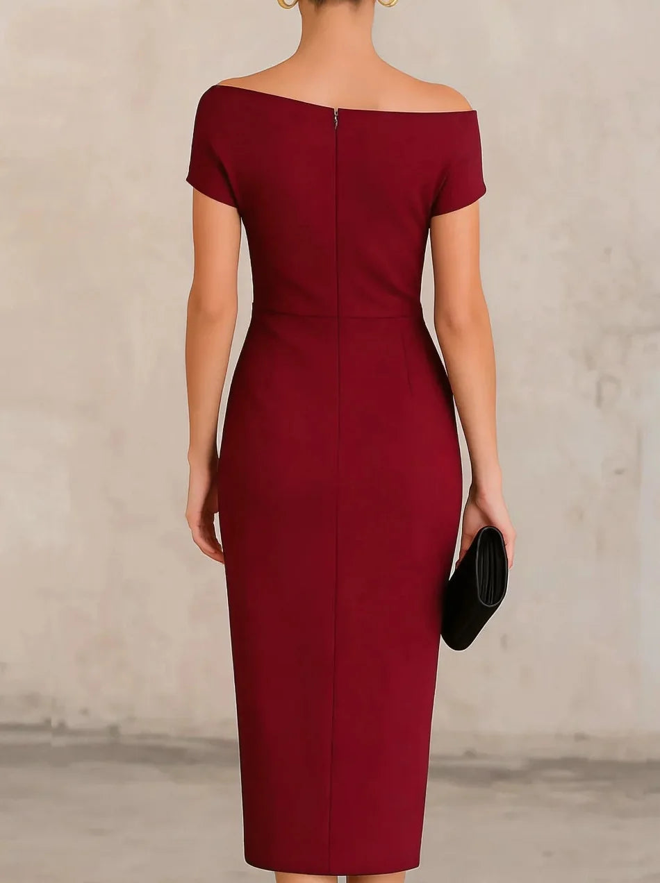 Isabeau Pleated Slit Midi Dress