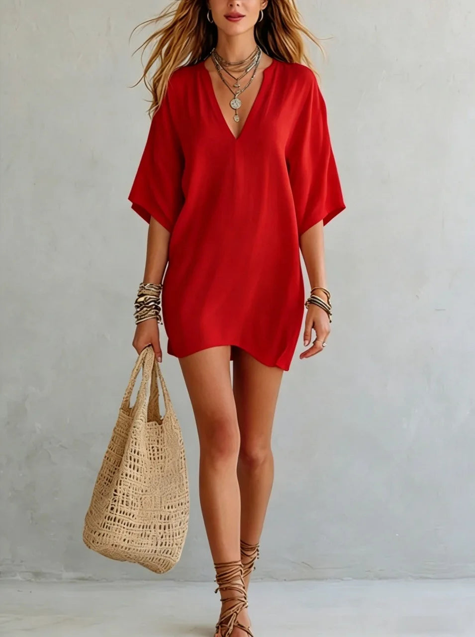 Aviana V Neck Tunic Mini Dress