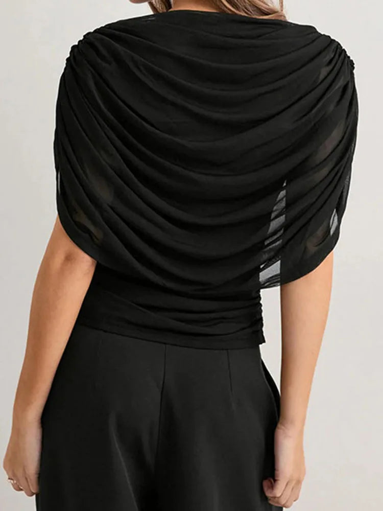 Macey Draped Mesh Blouse