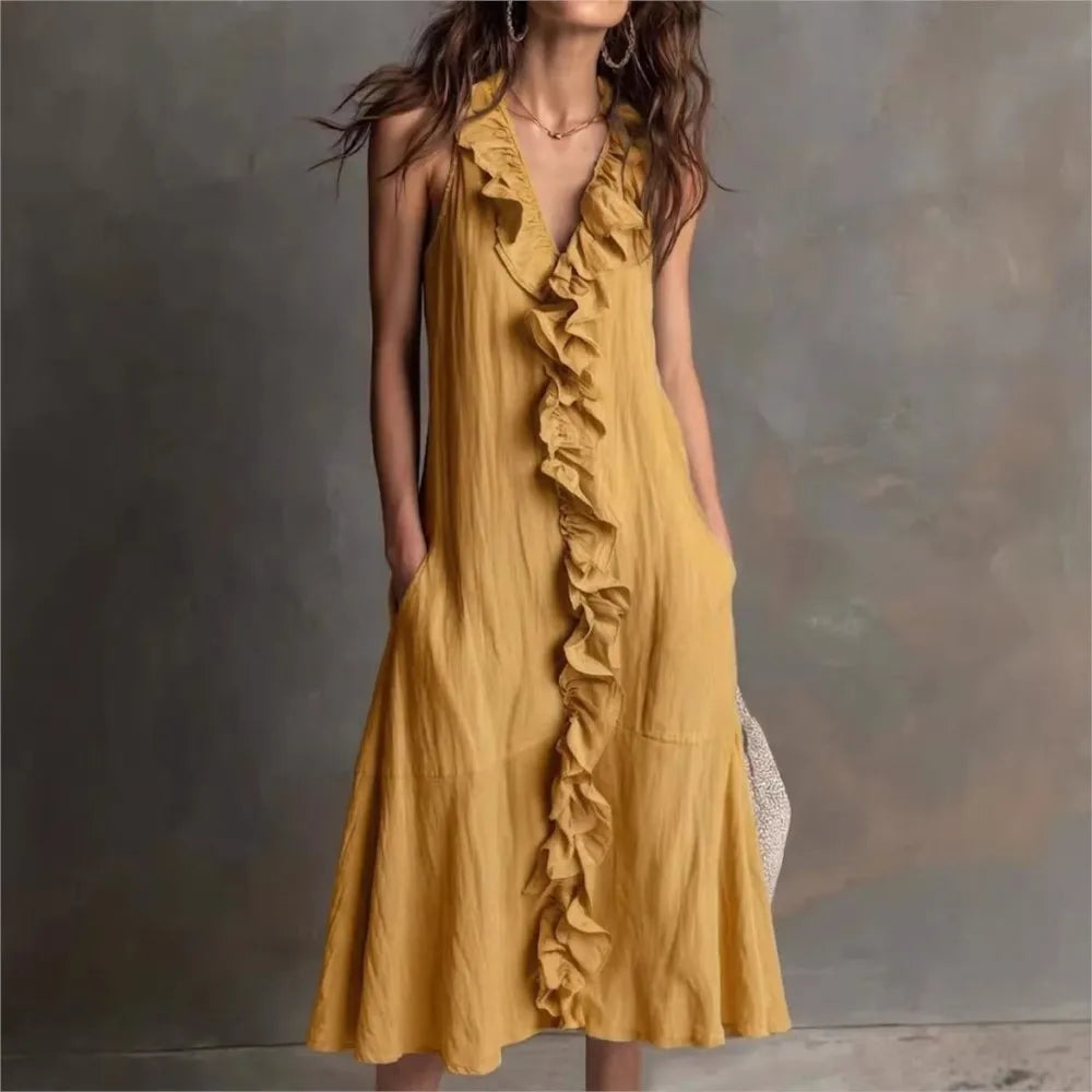 Evelyn Ruffle Hem Midi Dress
