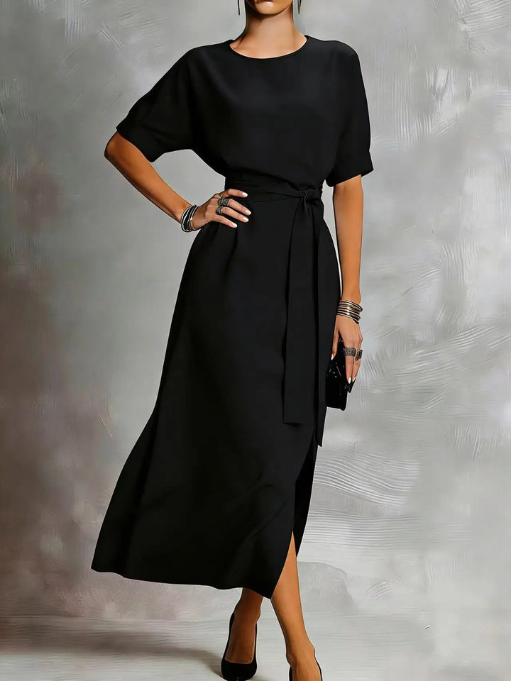 Delyra Casual Front Tie Everyday Midi Dress
