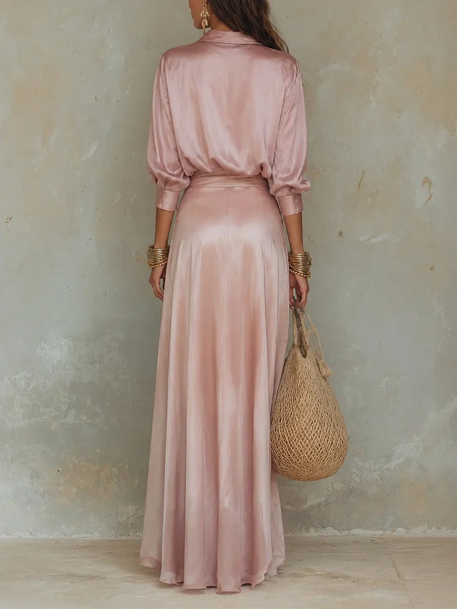 Lorraine Elegant Satin Skirt Set
