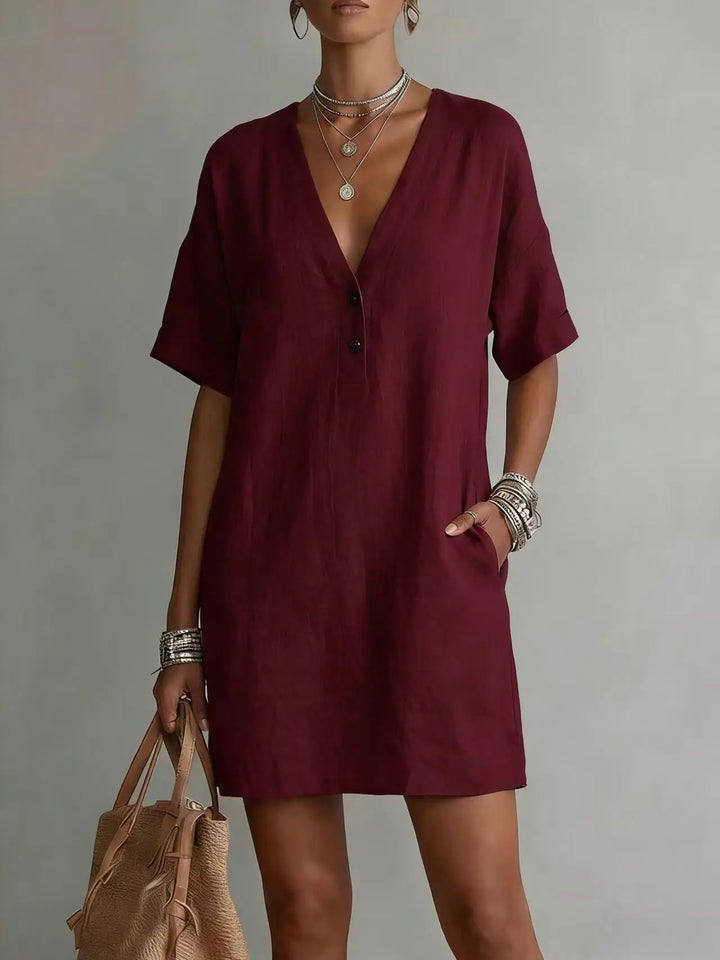 Sarinae Breathable Linen V-Neck Mini Dress