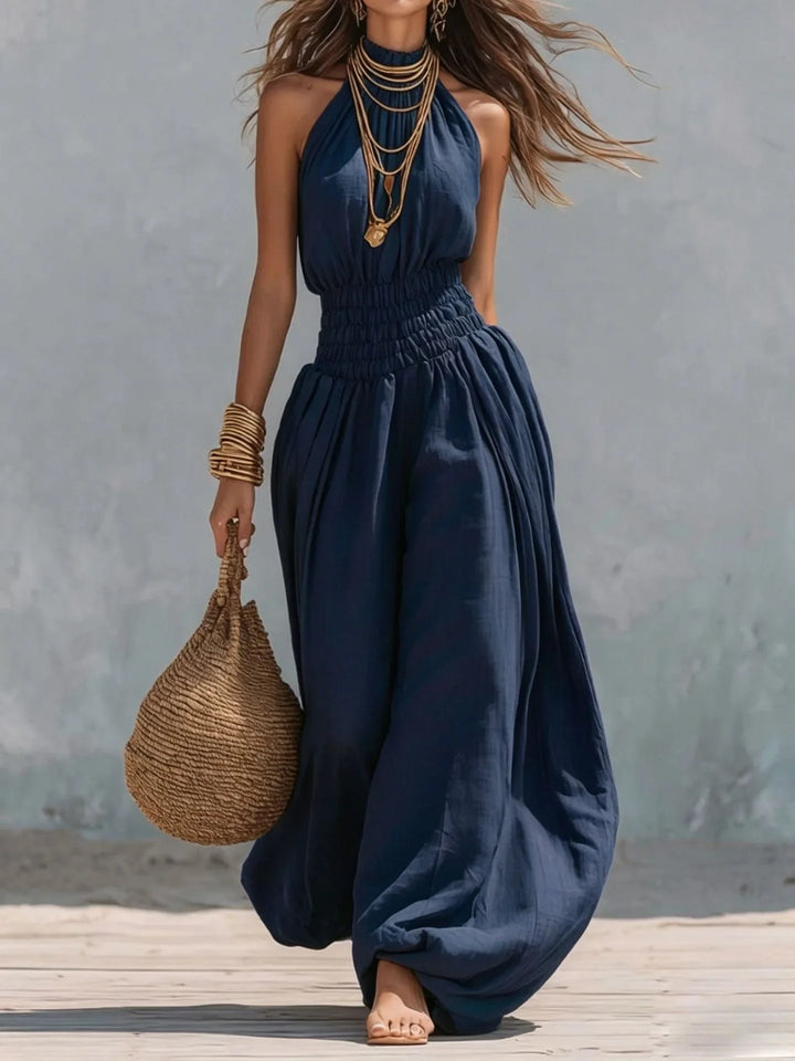 Annora Breezy Sleeveless Halter Harem Jumpsuit
