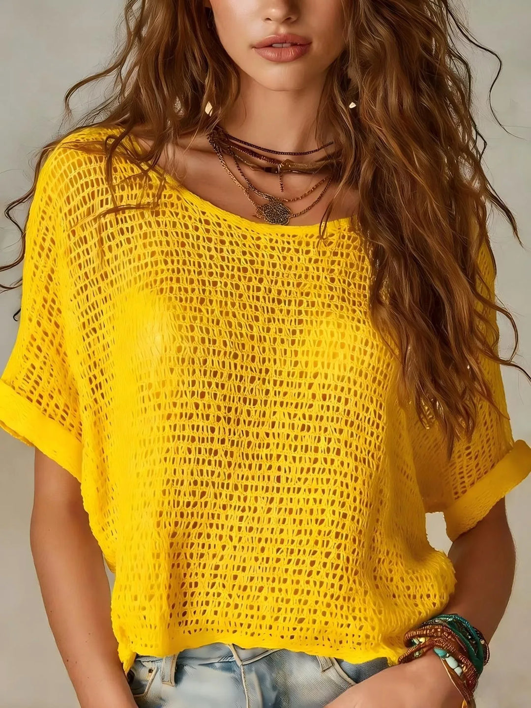 Avelise Breathable Short Sleeve Crochet Top