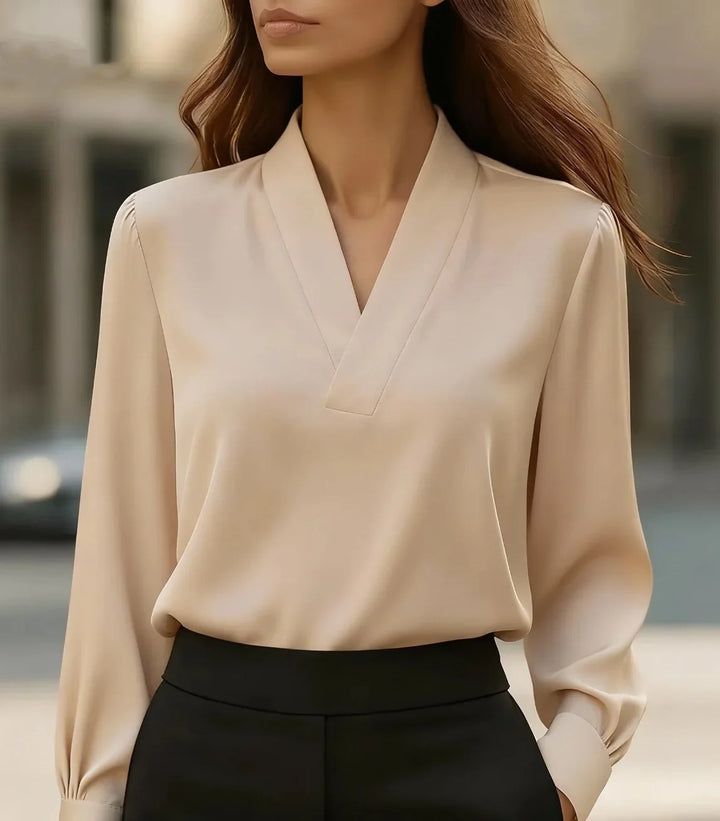 Isabella Draped Satin V Neck Blouse