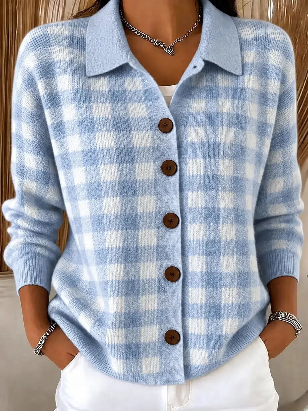 Maia Gingham Button Plaid Cardigan