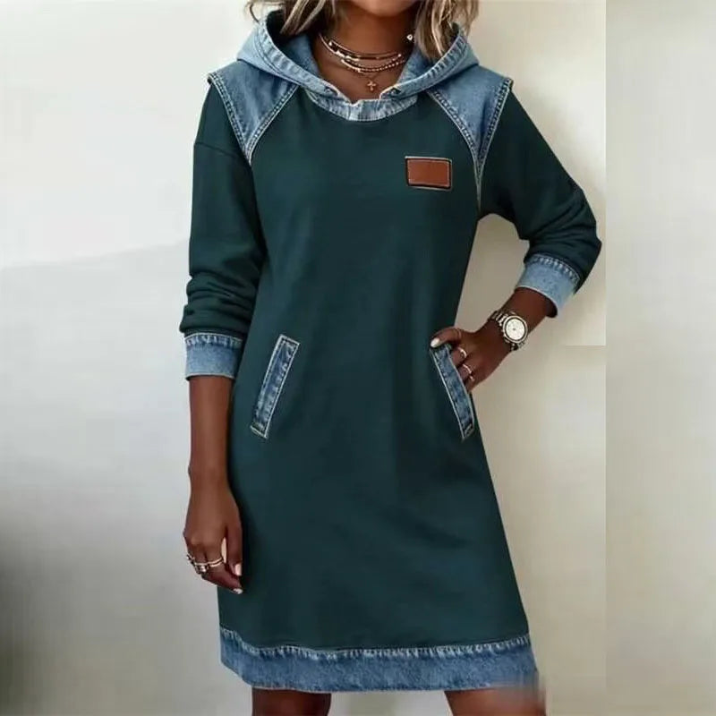 Aveline Denim Trim Hoodie Dress