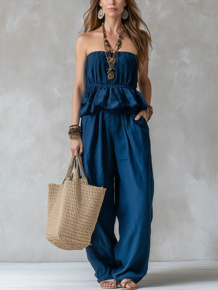 Keona Strapless Ruffle Trouser Set