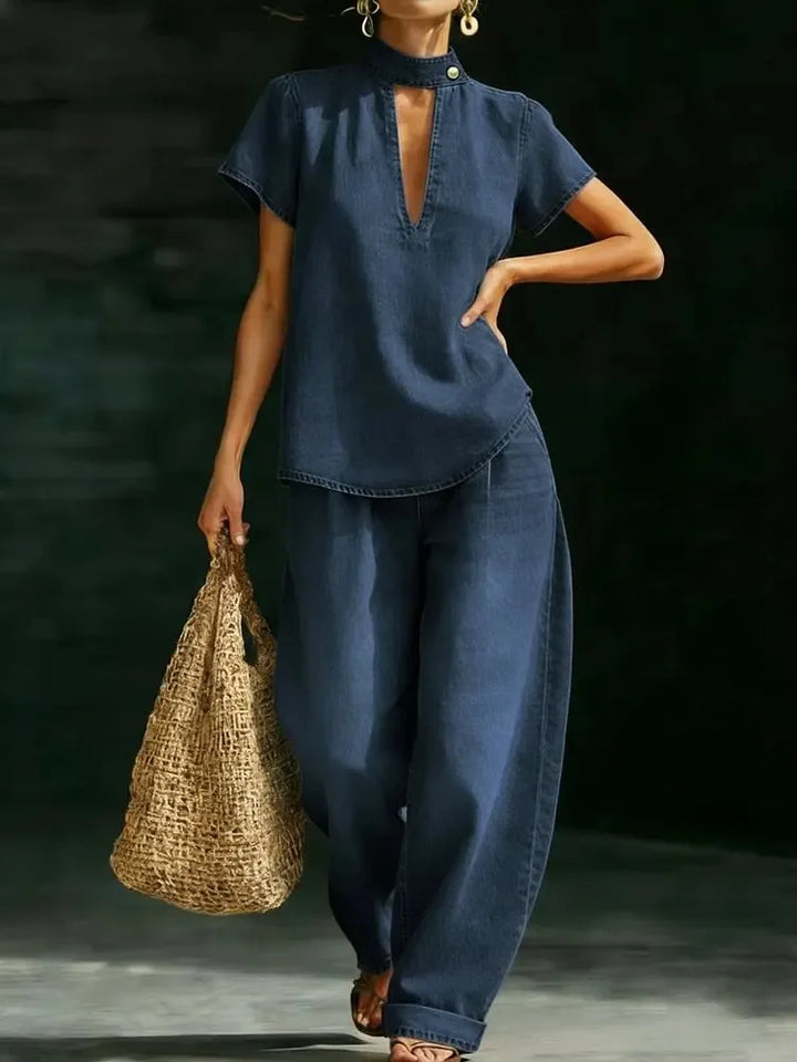 Neriah Casual Denim Style Wide Leg Outfit Set