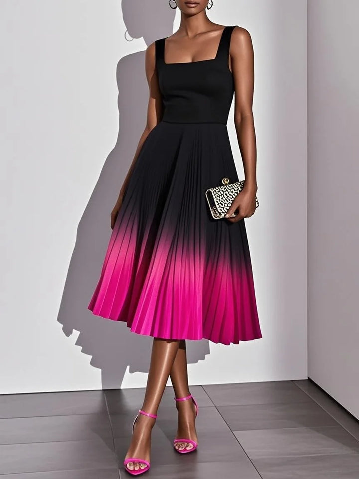 Gloria Pleated Ombre Party Midi Dress