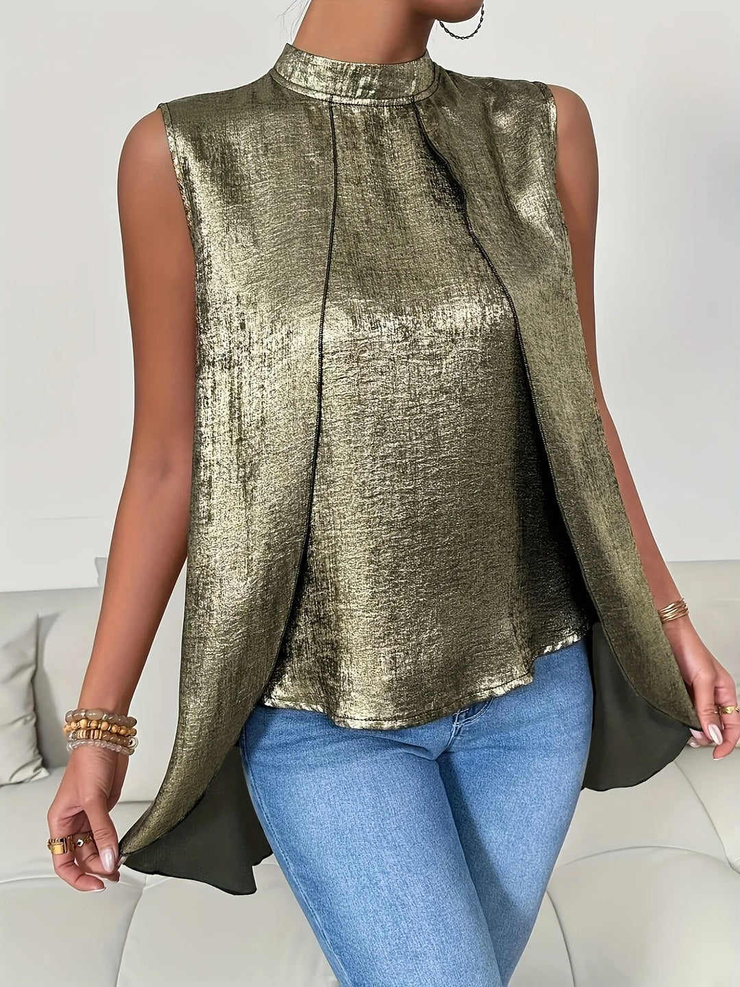 Jean Metallic Sleeveless Blouse