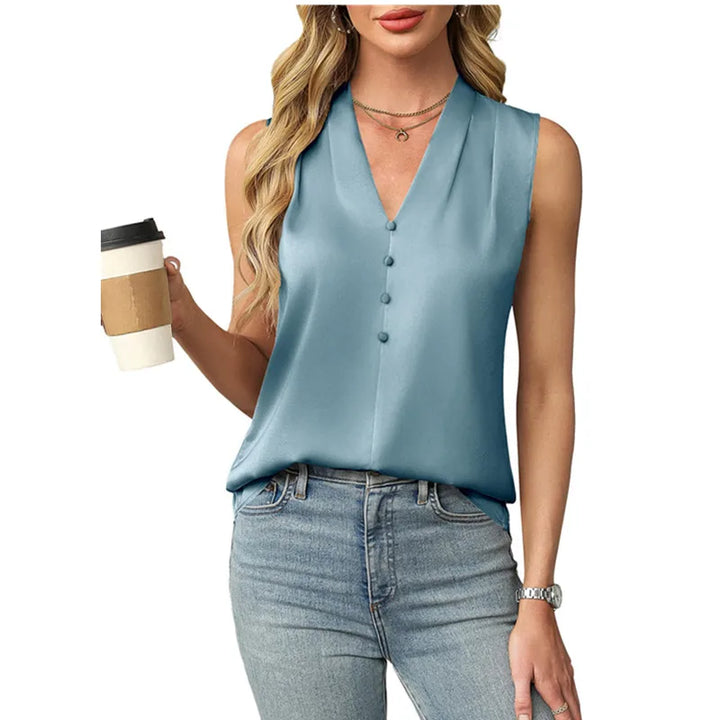 Celestia Sleeveless Satin V Neck Blouse