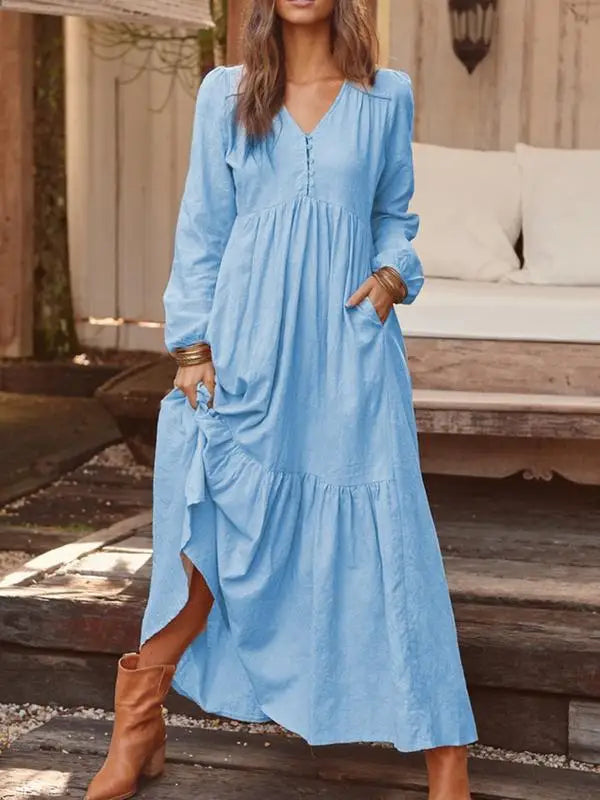 Ivanna Comfortable V Neck Cotton Maxi Dress
