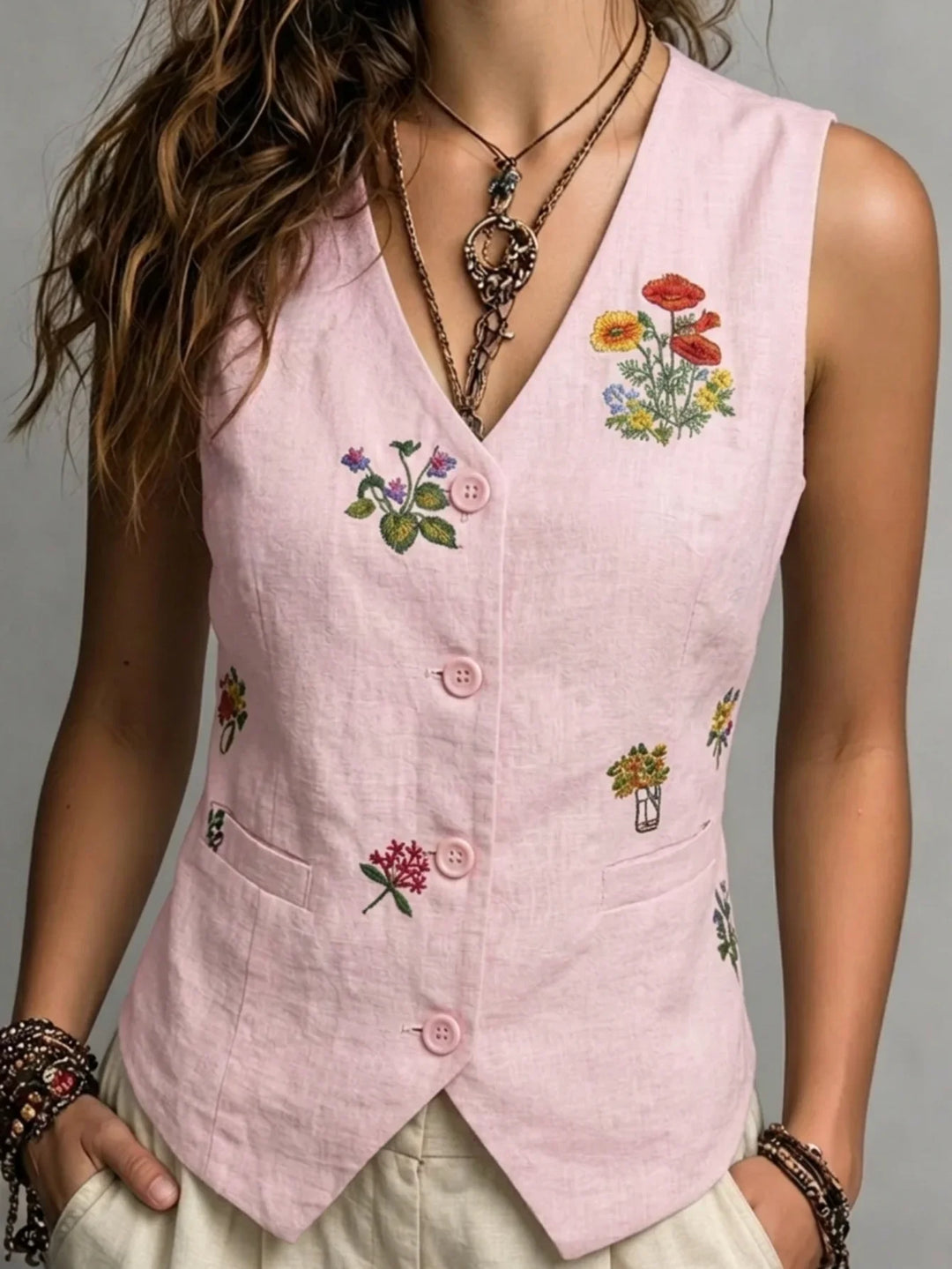 Isabel Embroidered Linen Vest