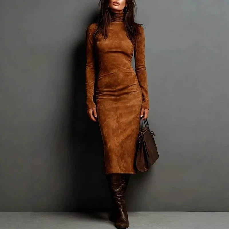 Blaire Suede Turtleneck Midi Dress