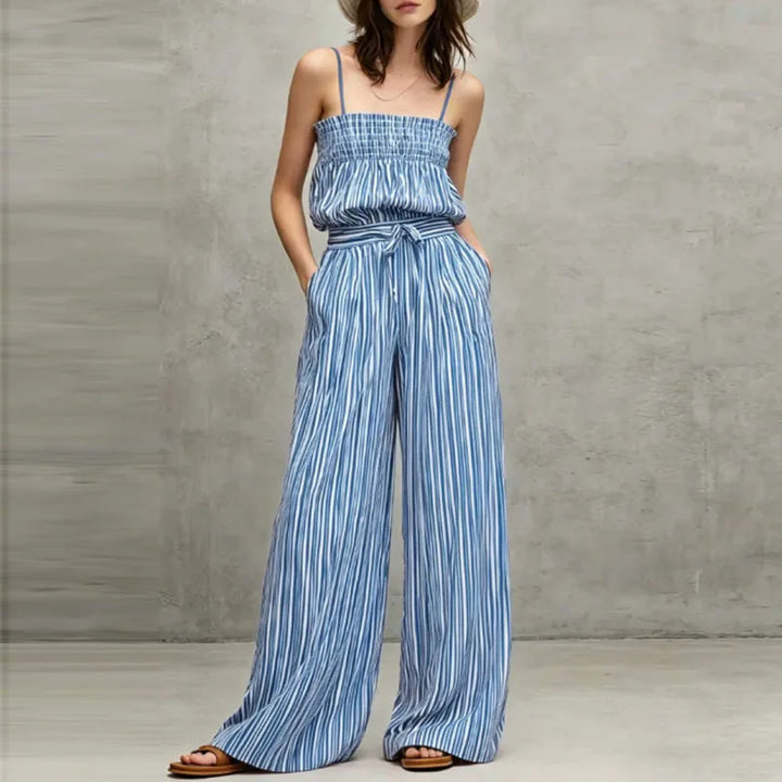 Briella Striped Smocked Wide Leg Pants Set
