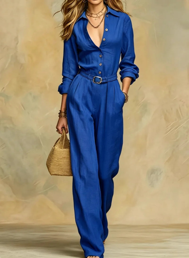 Perla Belted Button Jumpsuit