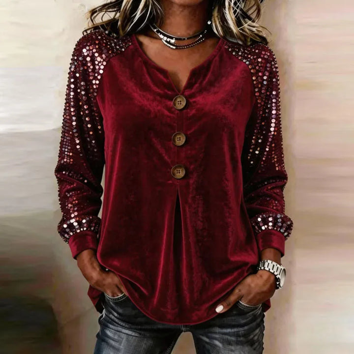 Karina Velvet Sequin Sleeve Blouse