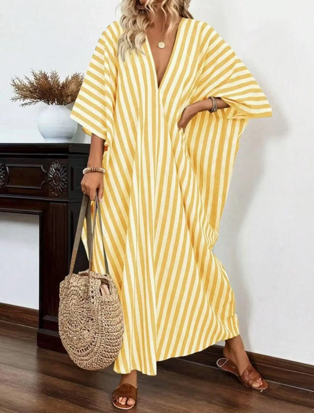 Serena Striped Kaftan Maxi Dress