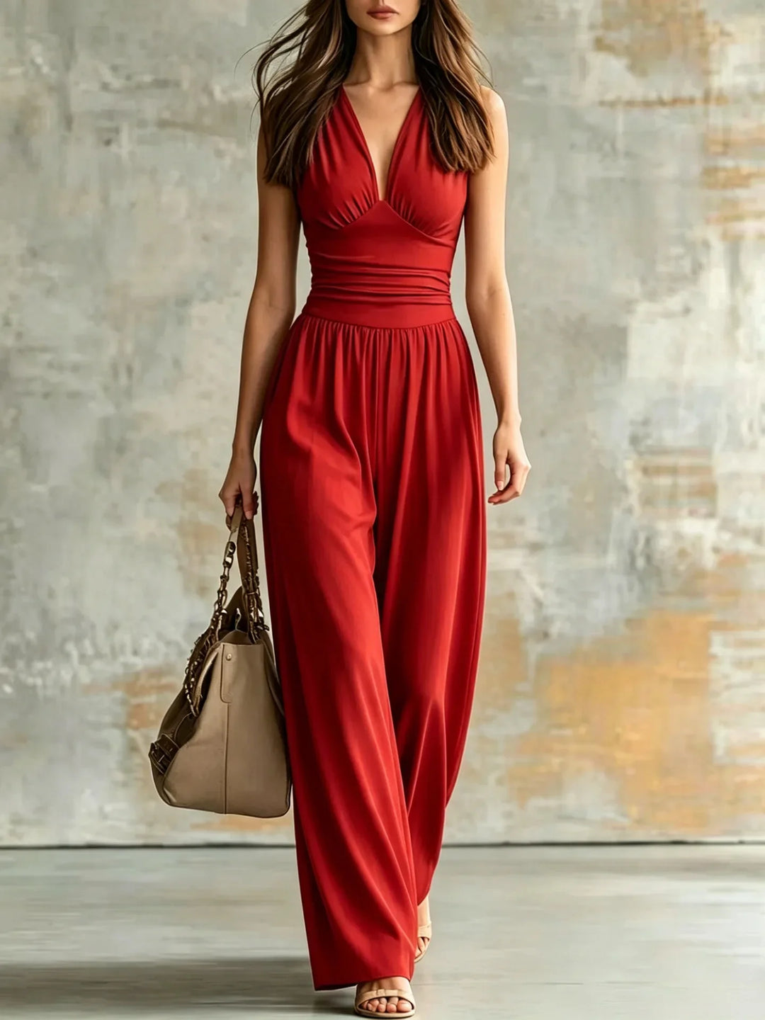 Kendra Figure Flattering V Neck Jumpsuit