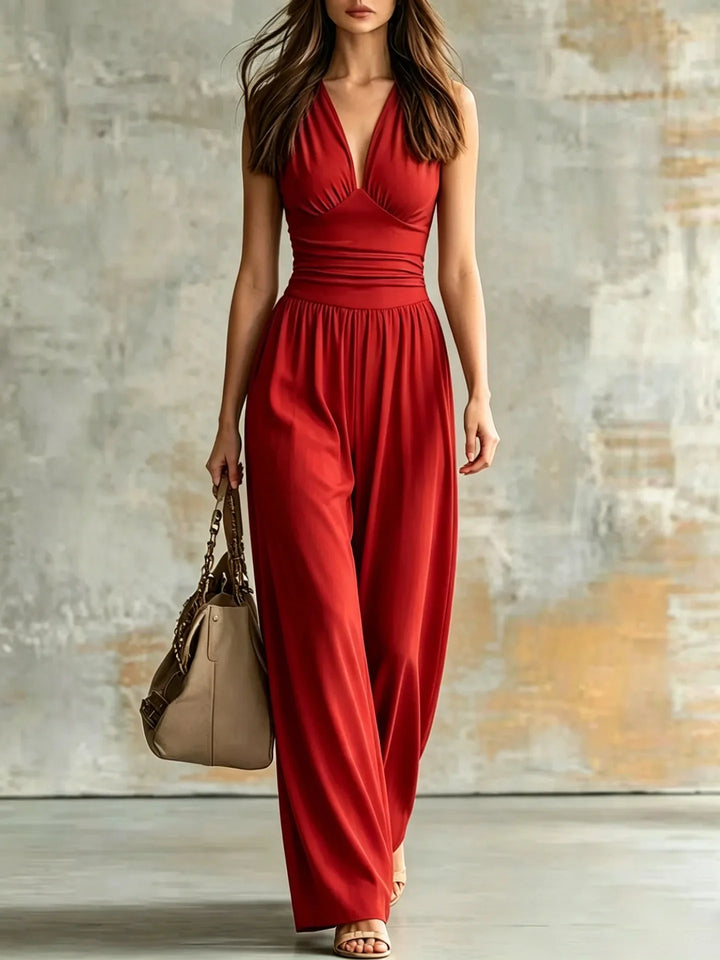 Kendra Figure Flattering V Neck Jumpsuit