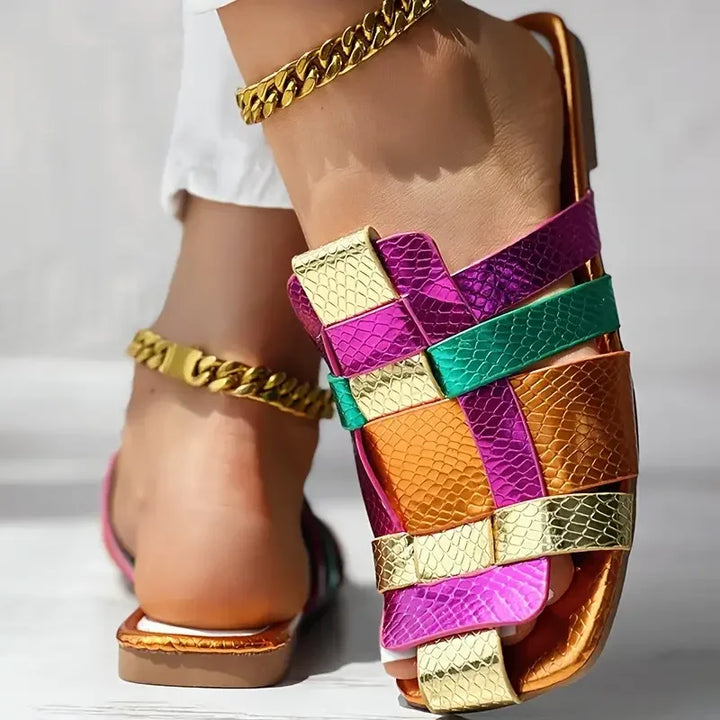Rose Woven Mosaic Flat Sandals