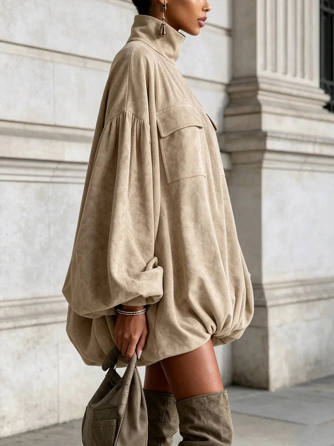 Oleander Turtleneck Suede Mini Dress