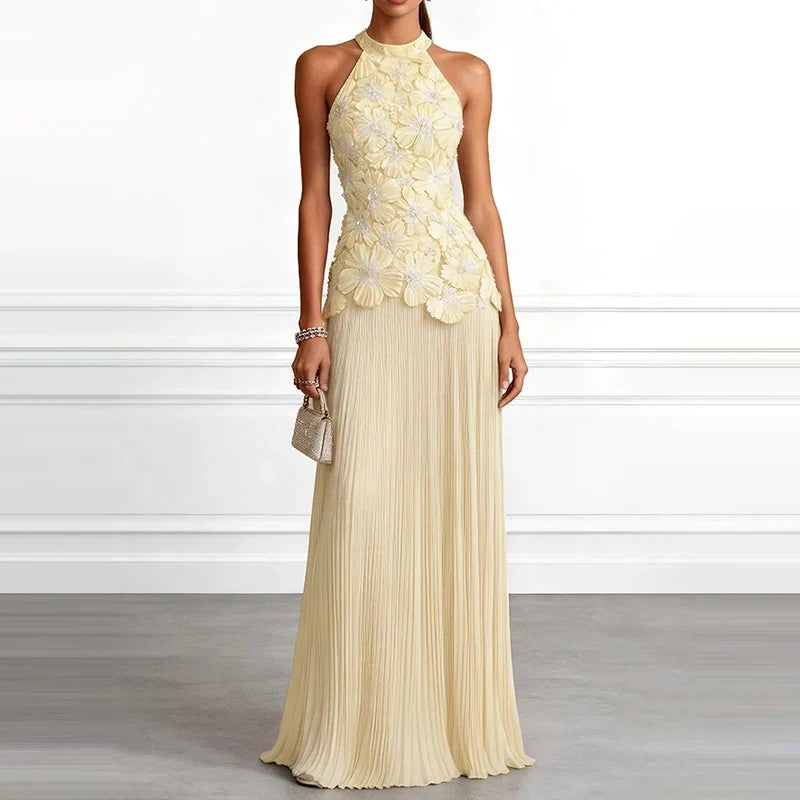 Marielise Halter Pleated Gown