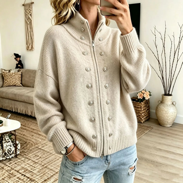 Ermine Button Front Cardigan