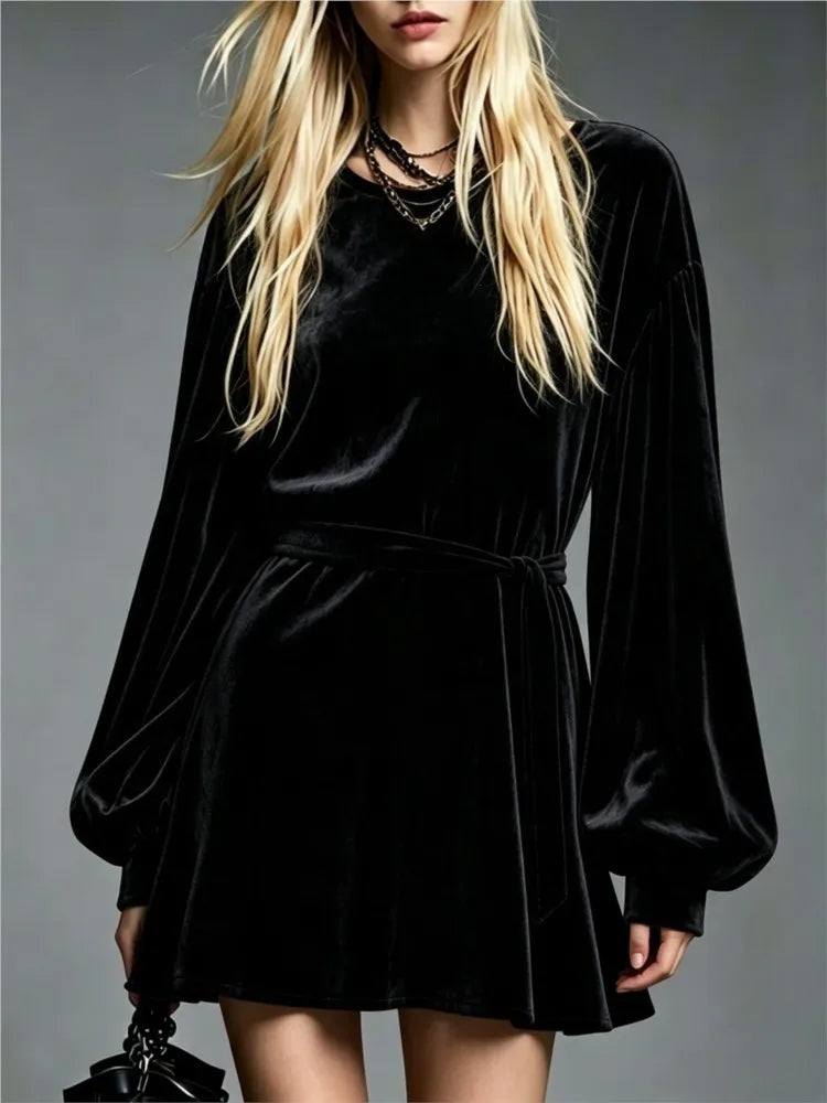 Ines Tie Waist Velvet Dress