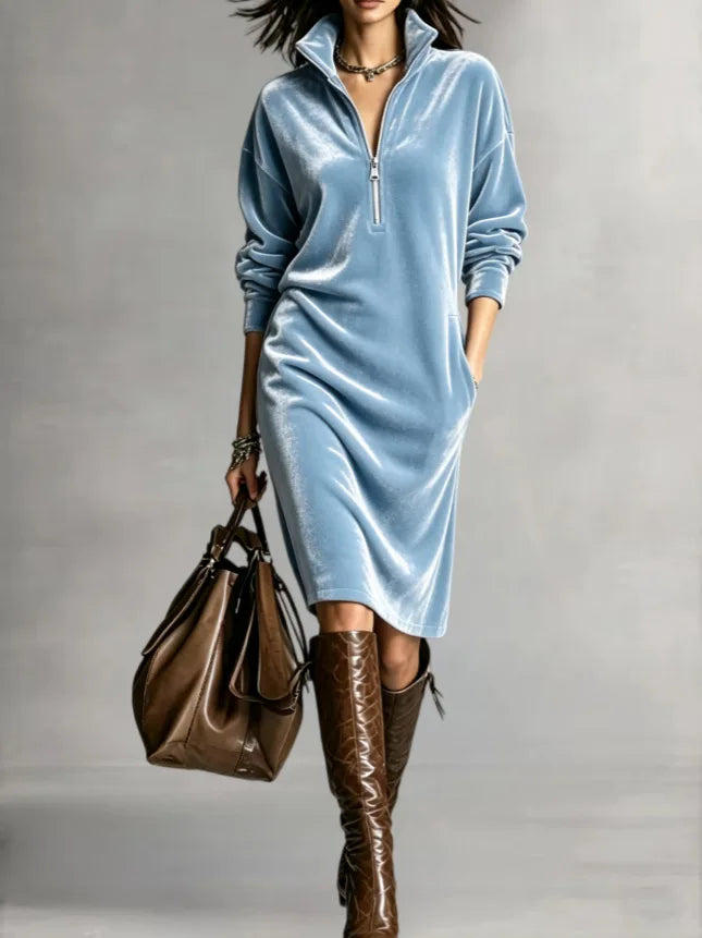 Alessia Half Zip Velvet Dress