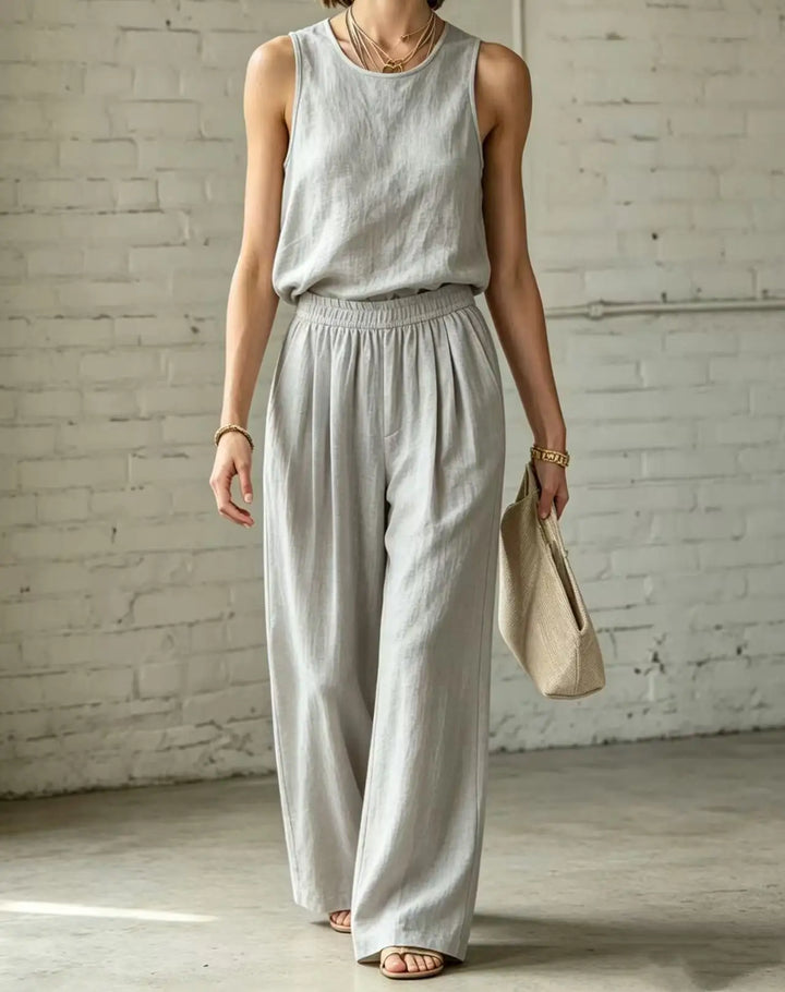 Janina Cotton Linen Camisole Wide Leg Set