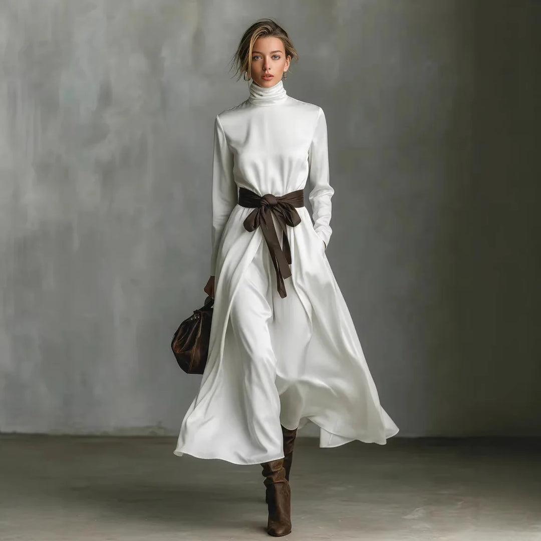Linora Elegant Stylish Tie Waist Long Dress