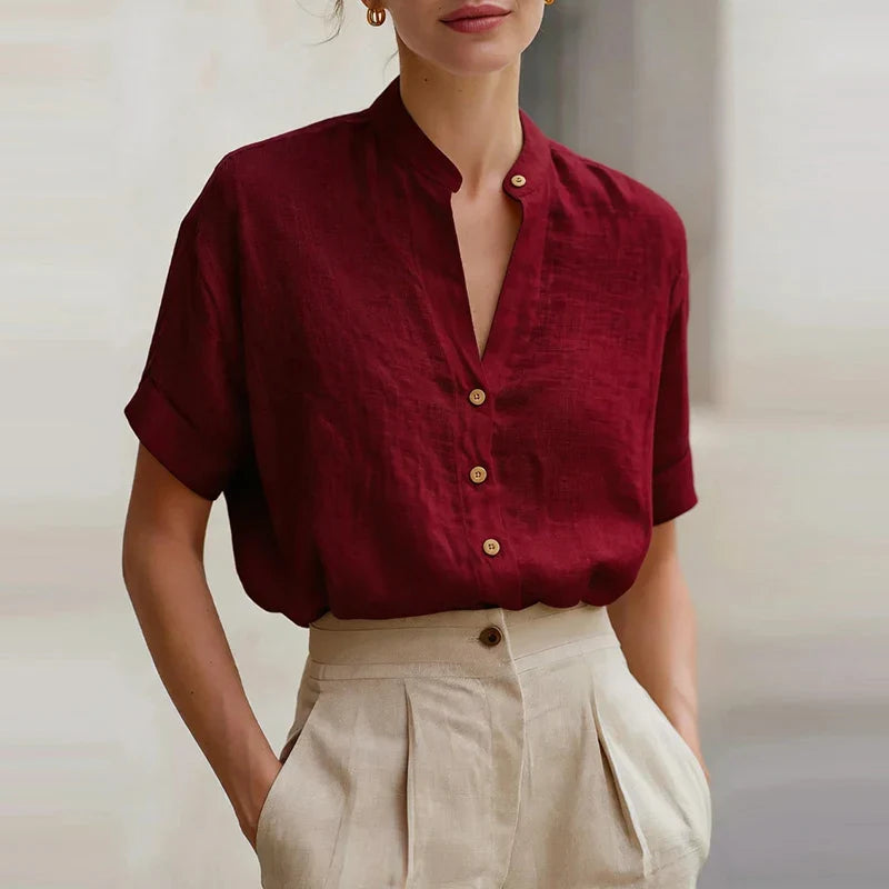 Callen Button Front V Neck Blouse