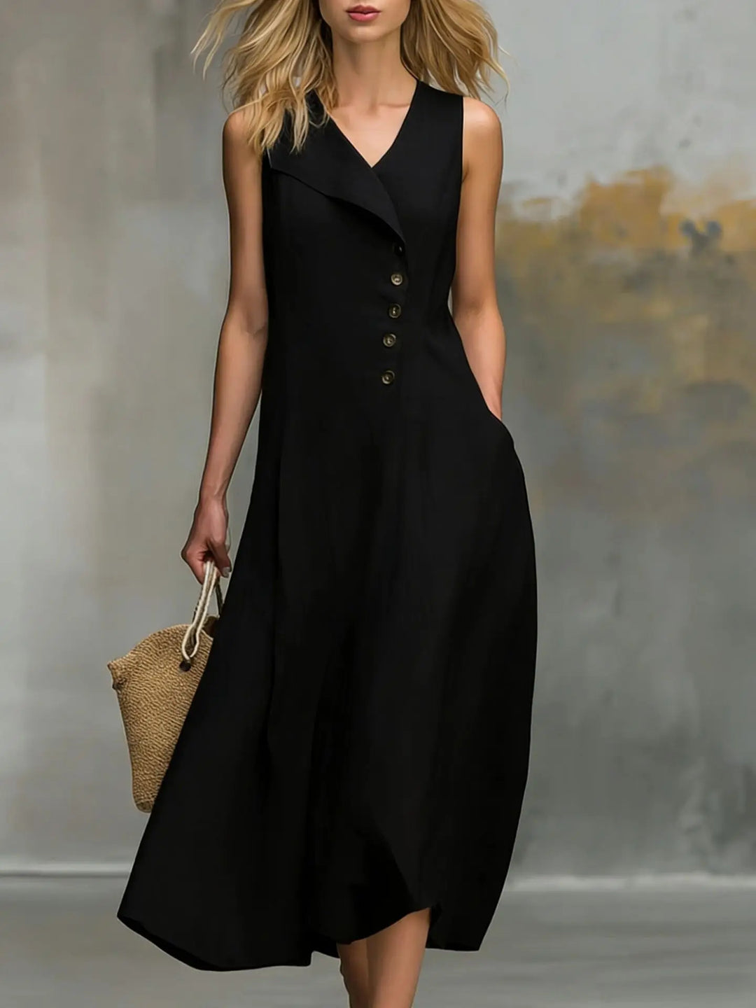 Beyonce Button Detail Flowy Midi Dress