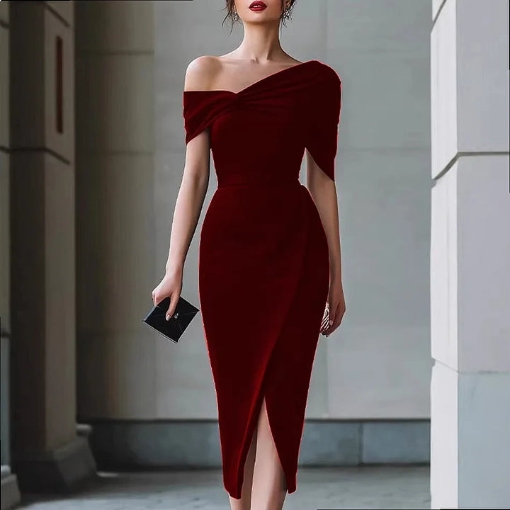 Jannat Draped Shoulder Midi Dress